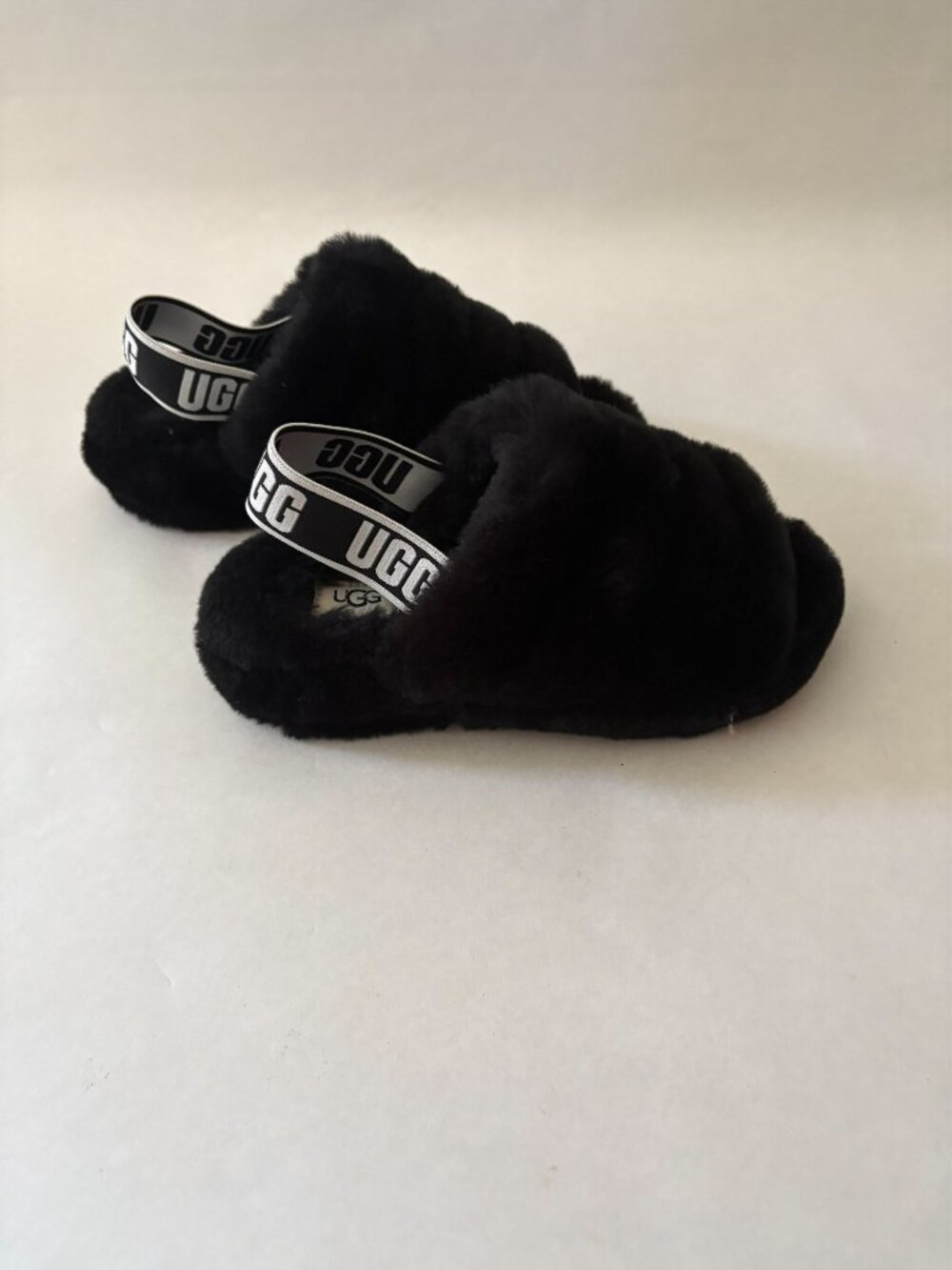 Women's UGG Black Fuzzy Slingback Slippers Size 6